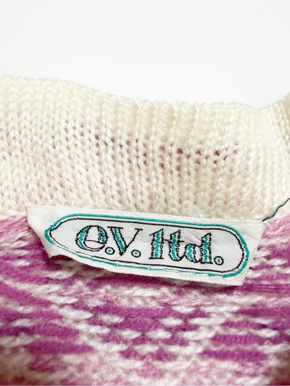 Vintage 80s E.V. ltd Coquette Fair Isle Sweater Pink Sink S - Picture 7 of 7